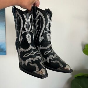 Billini Black and Silver Heeled Boots with Intricate Embroidery